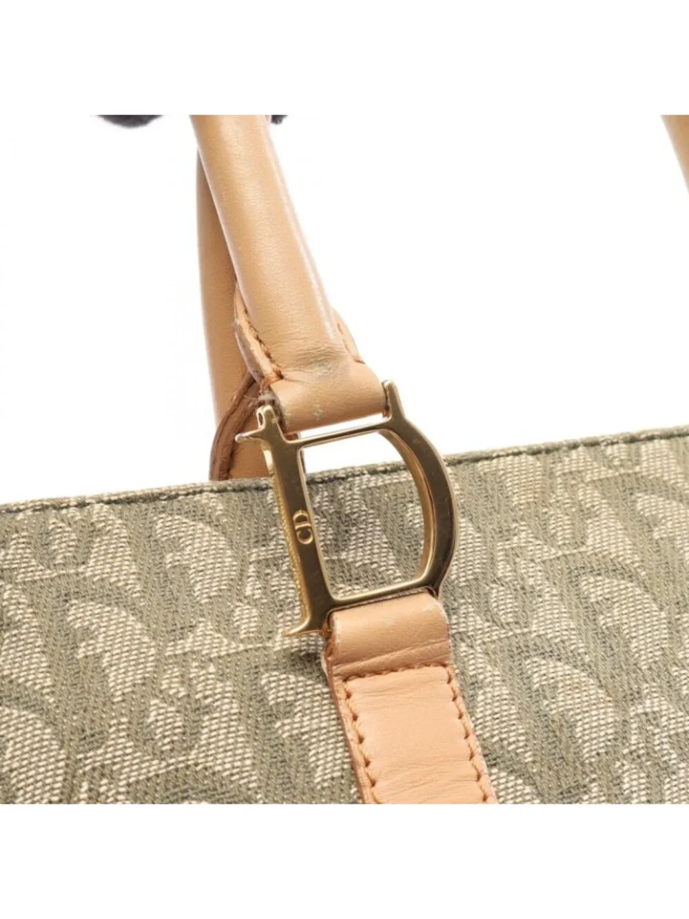 Dior Tote Trotter Green Beige Canvas Leather